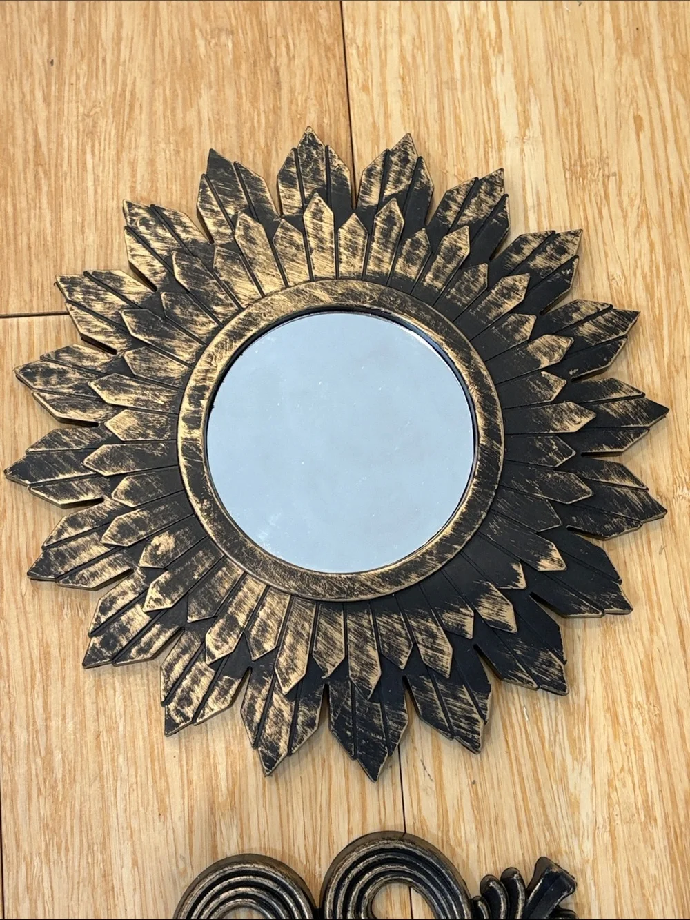 Decorative Sunburst Wall Mirrors - Plastic w/ Bronze Finish (Set of 4) - 9.5” W
